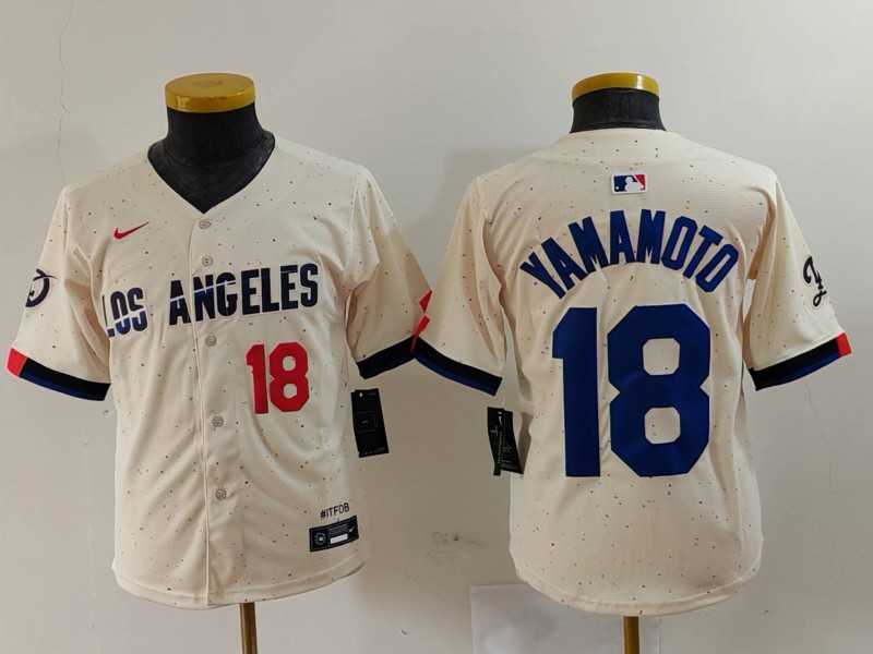 Youth Los Angeles Dodgers #18 Yoshinobu Yamamoto Number Cream 2024 City Connect Limited Stitched Jersey->mlb youth jerseys->MLB Jersey